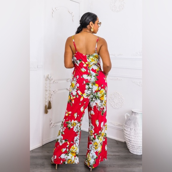 Floral Red Jumpsuit - Picture 5 of 5